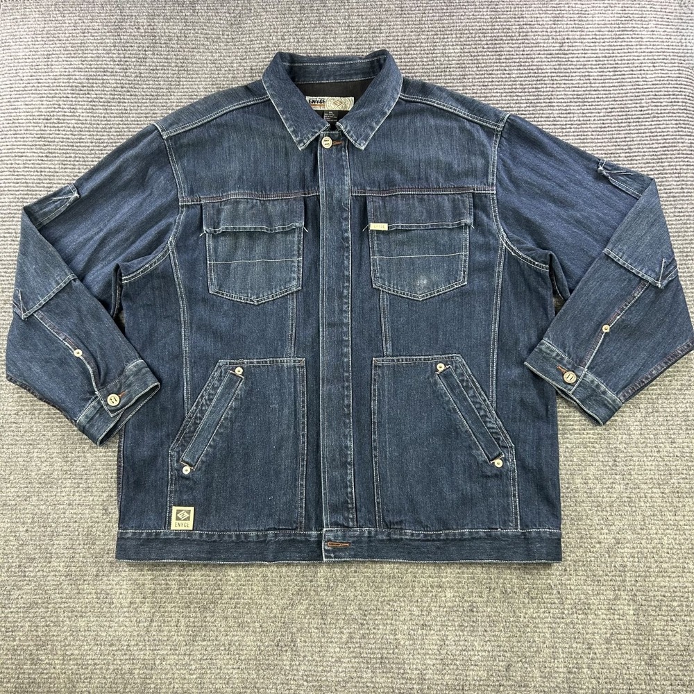 Vintage‎ Enyce Button Up Front Pockets Blue Denim Jacket Mens XXL Chore Utility